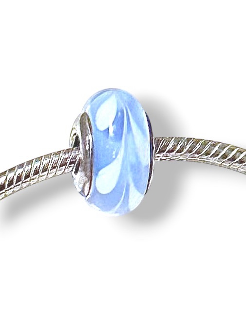 Pandora Silver Round Glass Bead Charm Blue White Design